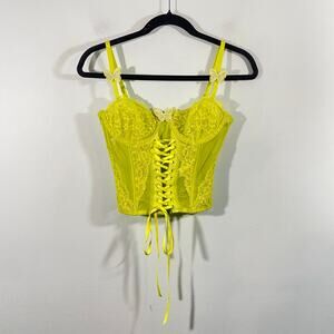 Betsey Johnson X Forever 21 Neon Green Butterflies Lace Corset Cami Top Size M